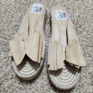 Sigerson Morrison 8.5 Verane Bow Platform Sandals Slide Suede Light Beige